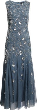 Pisarro Nights Beaded Godet Hem Cocktail Dress