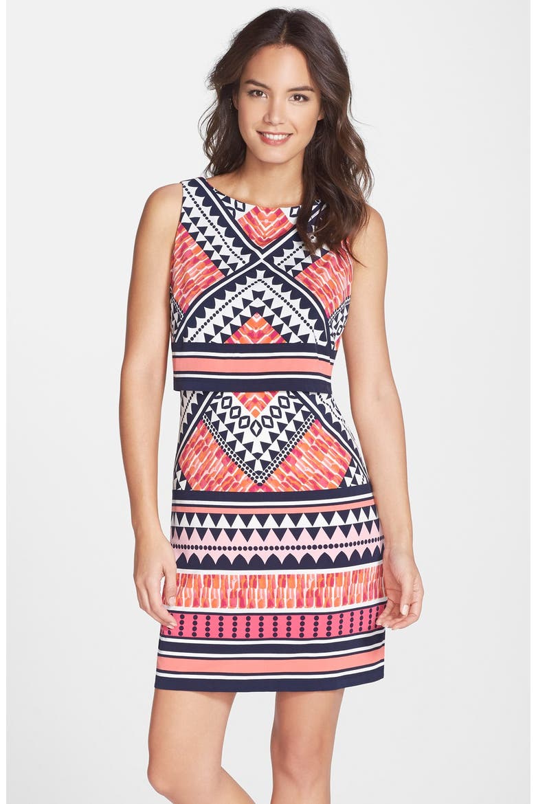 Graphic Print Jersey Popover Dress, Main, color, PINK PRINT
