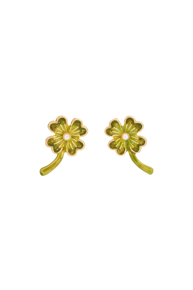 Lucky Clover & Pearl Stud Earrings, Main, color, Gold
