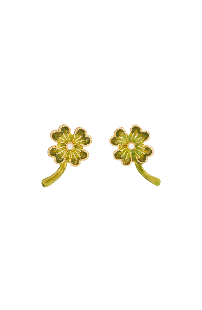 Fable England Lucky Clover & Pearl Stud Earrings, Main, color, Gold