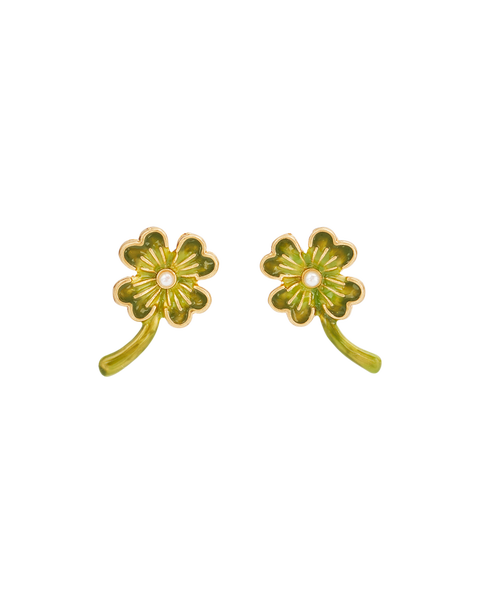 Lucky Clover & Pearl Stud Earrings