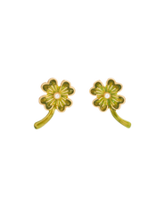 Fable England Lucky Clover & Pearl Stud Earrings