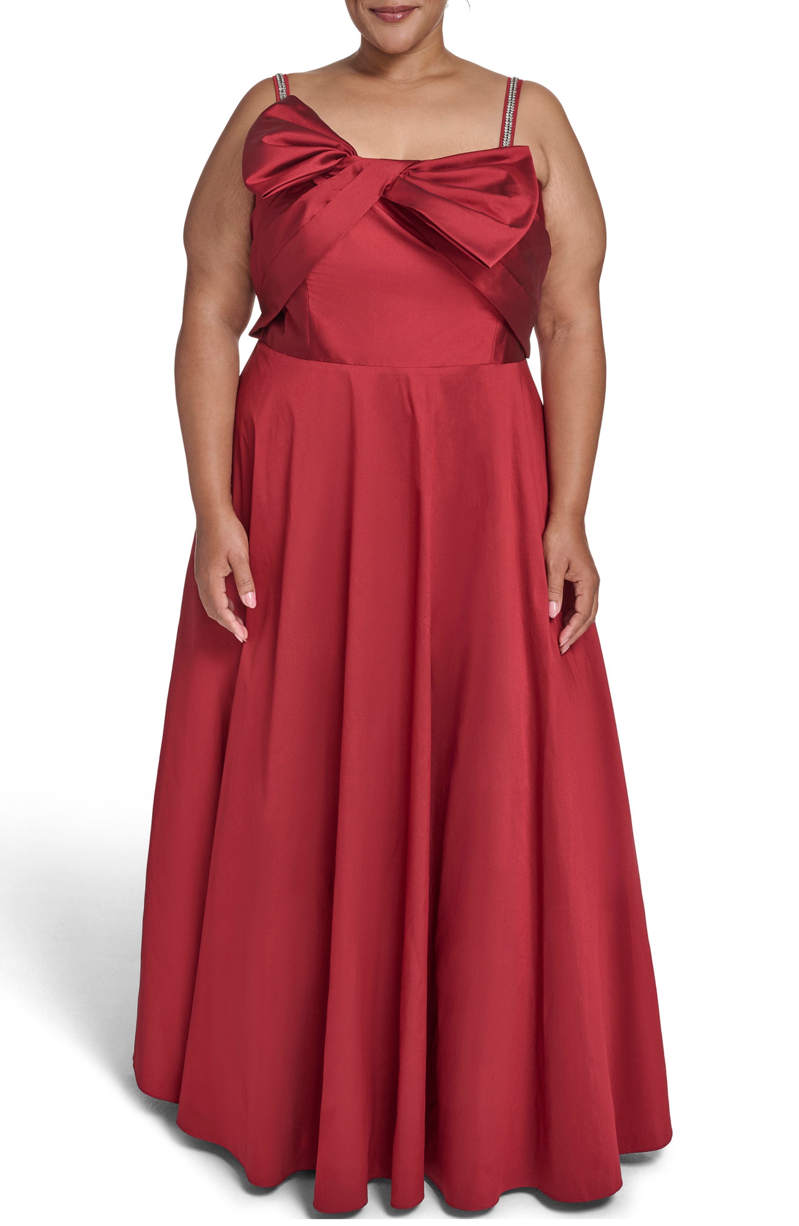 Bow Bodice Gown with Rhinestone Straps