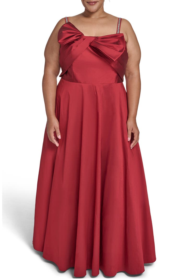 Bow Bodice Gown with Rhinestone Straps, Main, color, RED