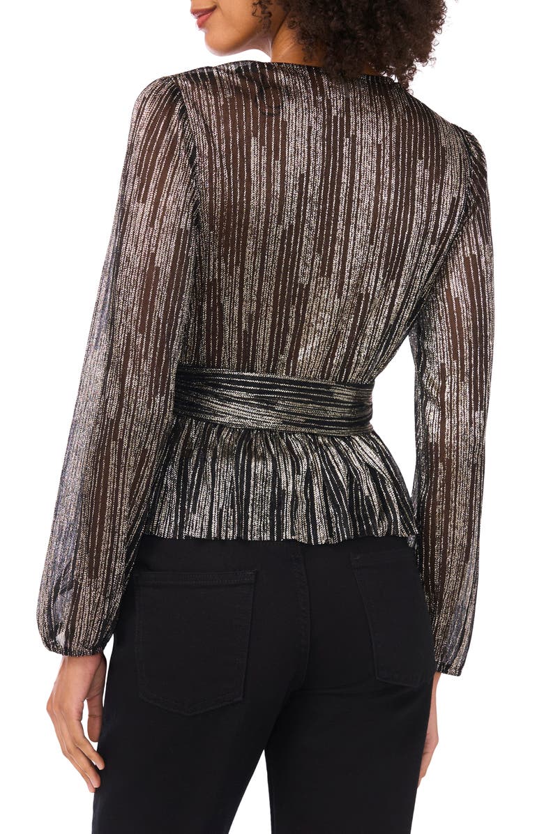 Parker V-Neck Long Sleeve Sequin Top, Alternate, color, Black/ Gold