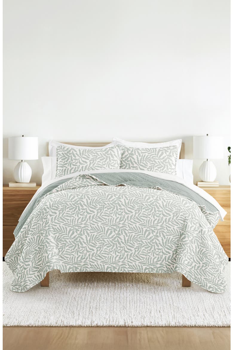 Pattern Reversible Quilt & Sham Set, Alternate, color, EUCALYPTUS