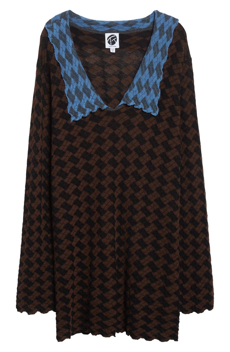 YanYan Basket Argyle Long Sleeve Sailor Collar Wool Sweater Dress, Alternate, color, 