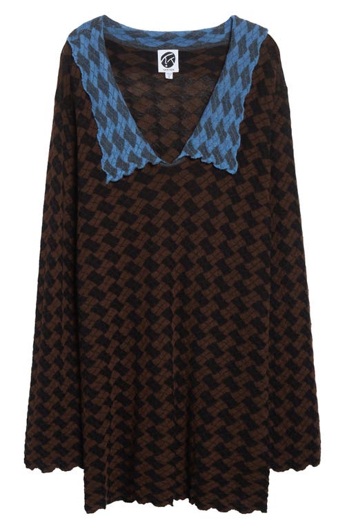 Yanyan Basket Argyle Long Sleeve Sailor Collar Wool Sweater Dress In Multi