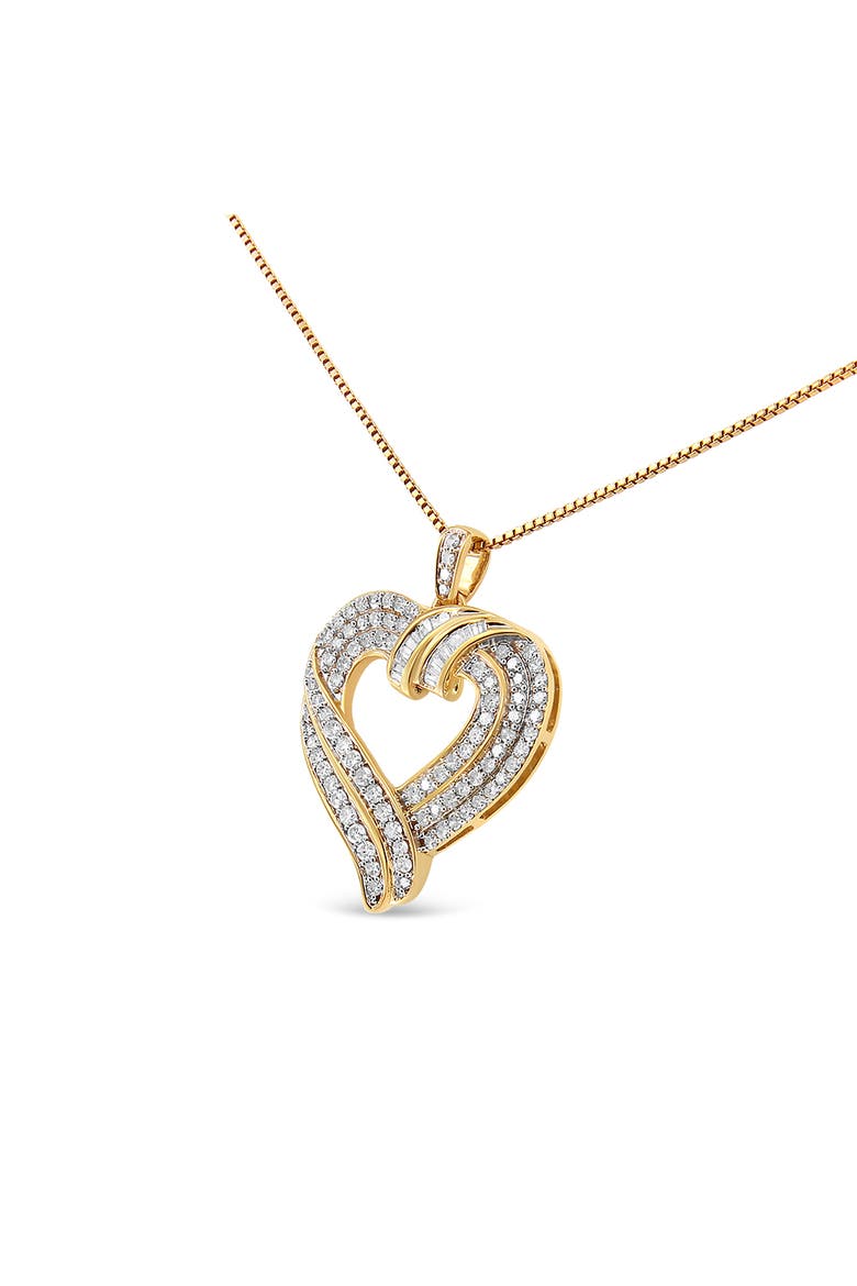 Silver 1.00 Cttw Baguette Diamond Composite Open Heart Pendant Necklace, Alternate, color, Yellow