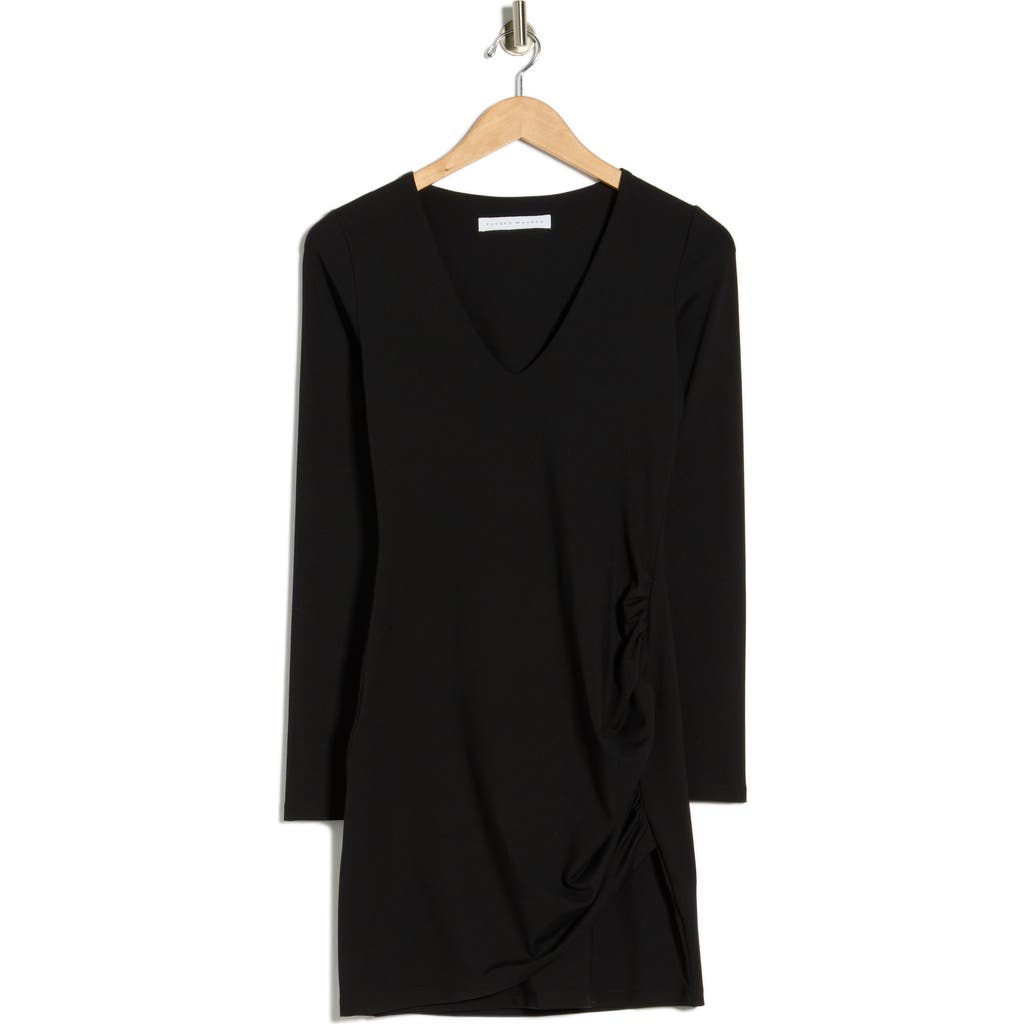 Susana Monaco Deep V Long Sleeve Faux Wrap Dress In Black