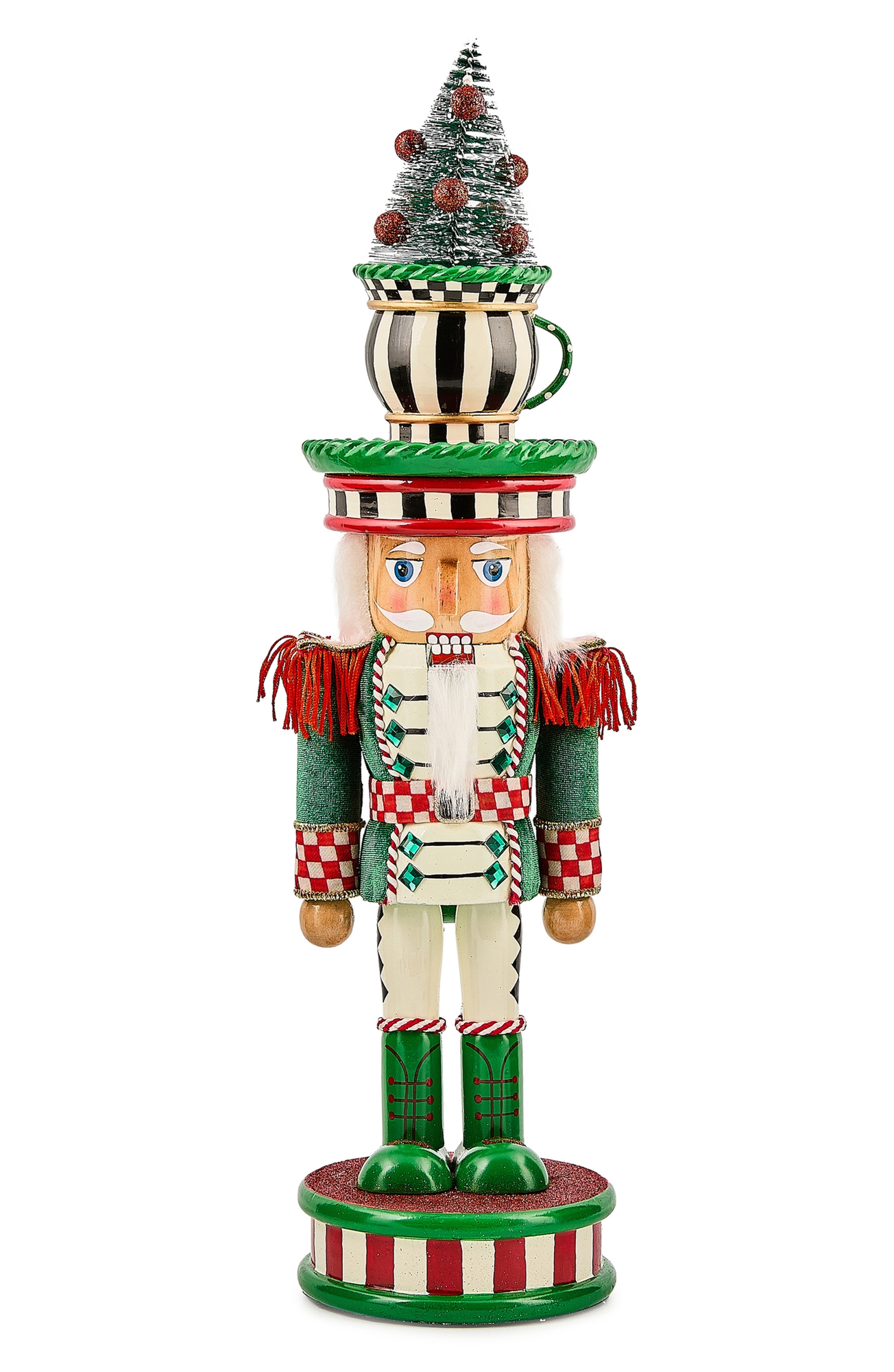 MACKENZIE CHILDS Check It Out Teacup Nutcracker - Green