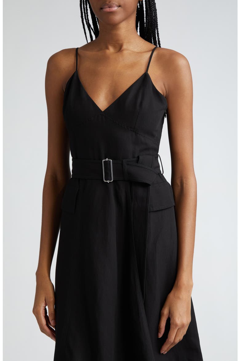 Jacquelyn Belted Asymmetric Dress, Alternate, color, BLACK