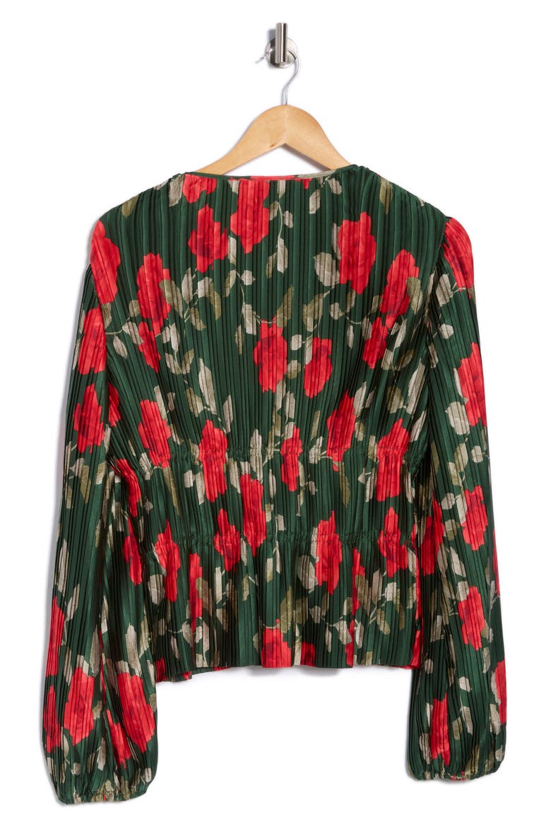 Bow Plissé Top, Alternate, color, EMERALD ROSES