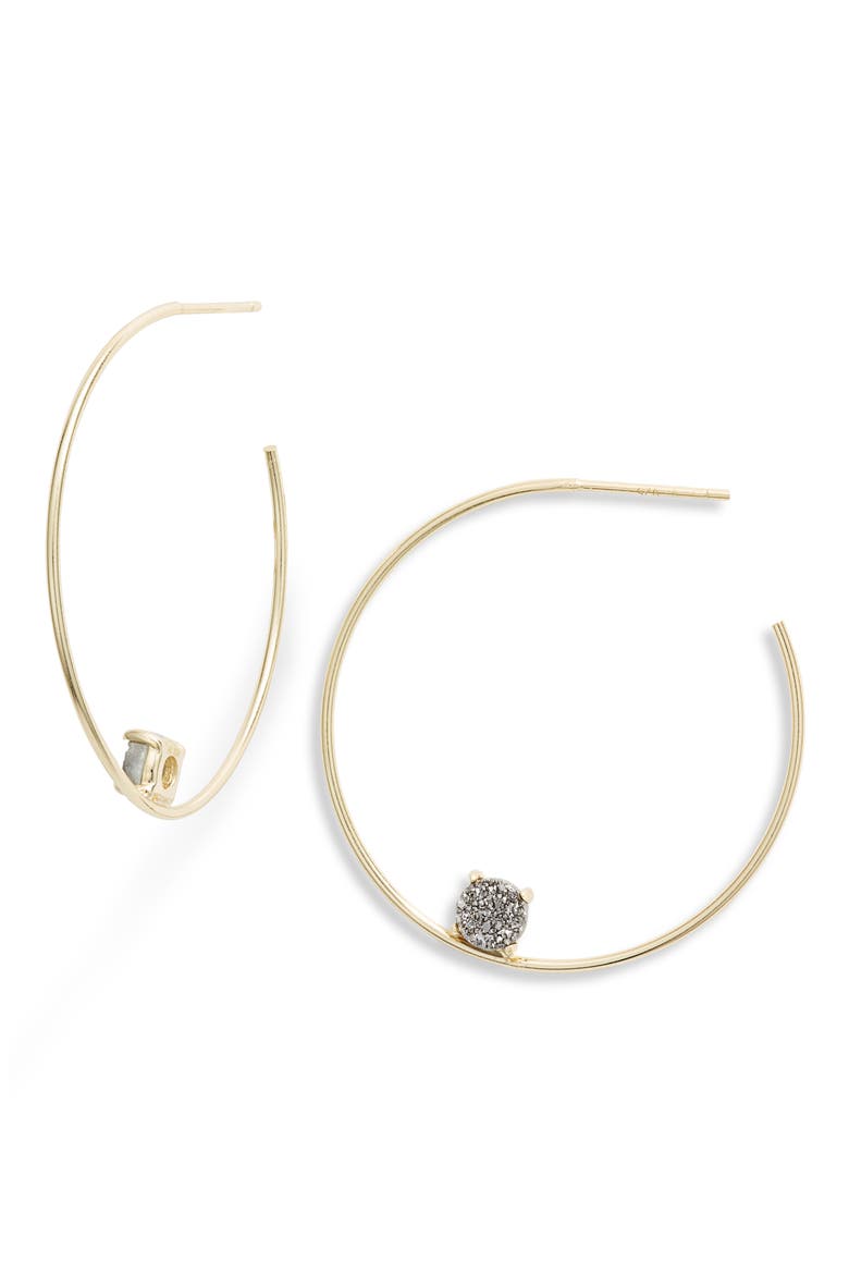 Argento Vivo Drusy Hoop Earrings, Main, color, GOLD