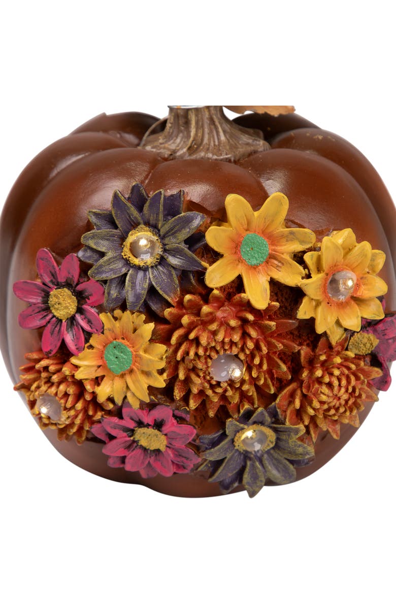 Northlight Solar Powered Floral Pumpkin Outdoor Fall Harvest Decoration - 7.25", Alternate, color, 
