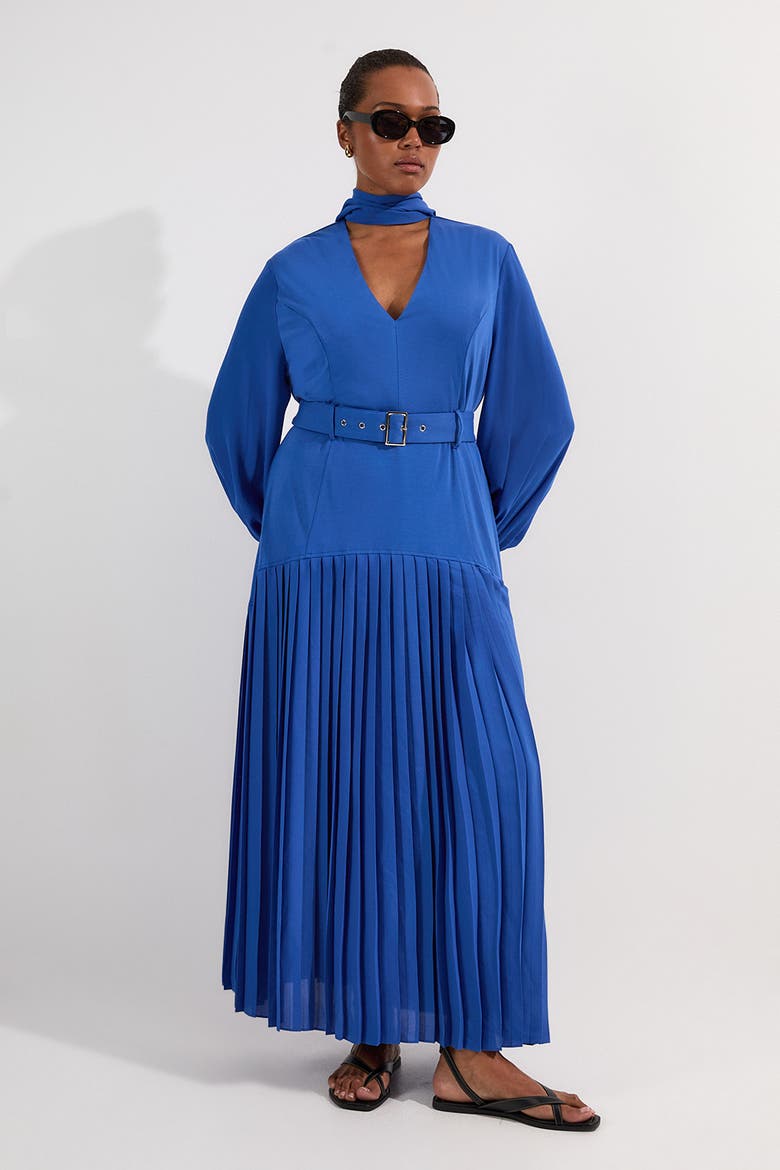 Georgette Mix Midi Dress, Alternate, color, Cobalt