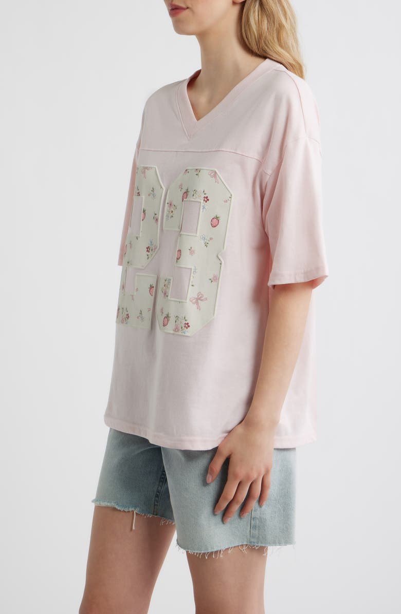 Vinyl Icons Numeral Floral Appliqué Cotton Blend T-Shirt, Alternate, color, Pink