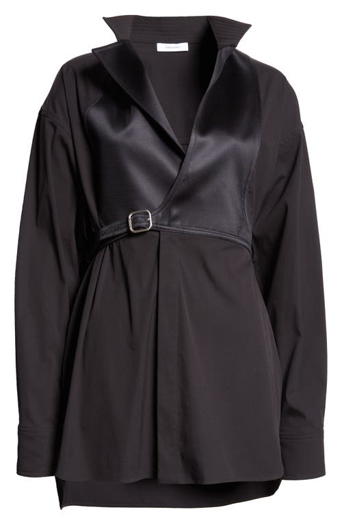 Ferragamo Satin Bib Detail Wrap Shirt In Nero