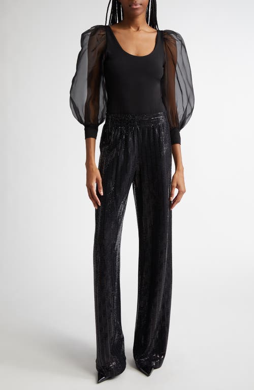Alice And Olivia Elba Sequined Straight-leg Pants In Black
