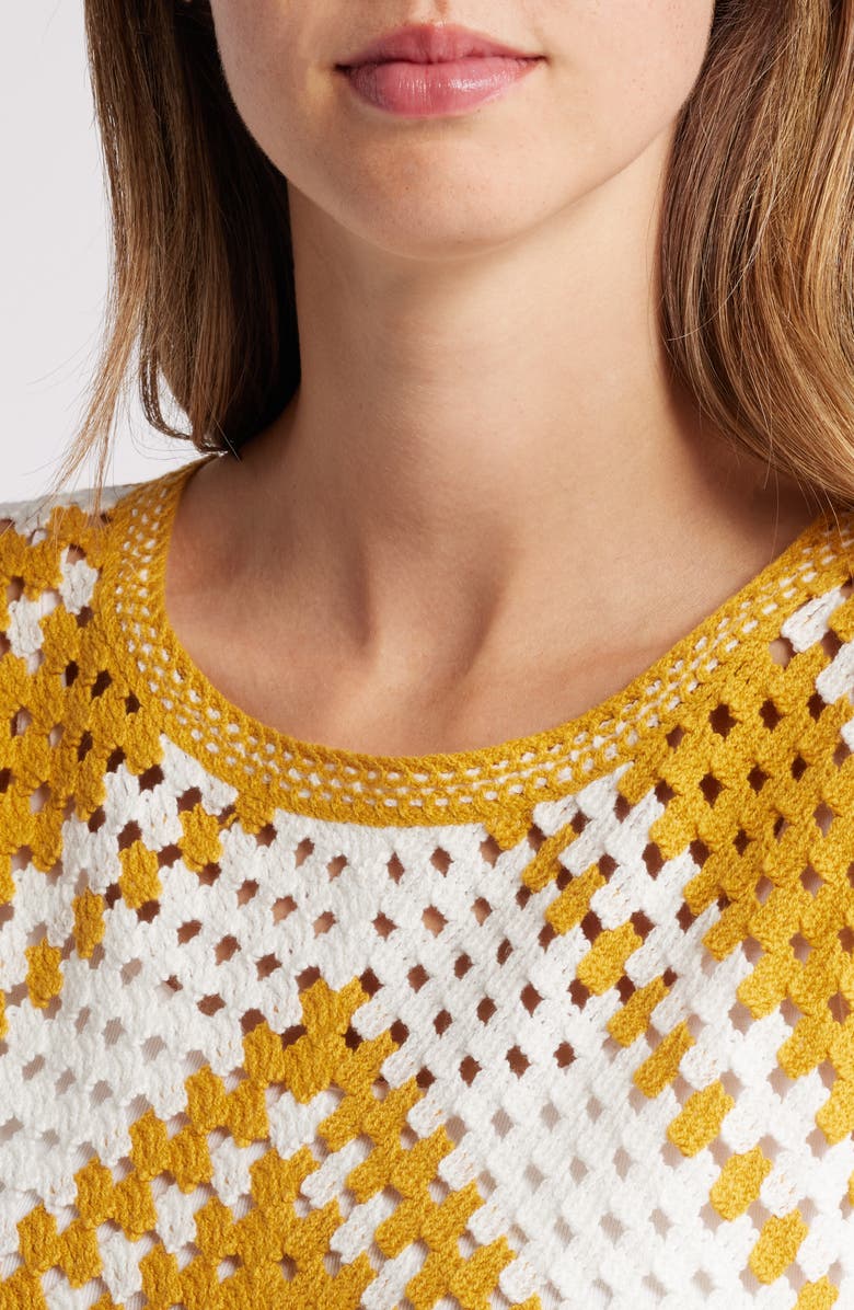 Halogen<sup>®</sup> Crochet Knit Sleeveless Cotton Blend Sweater, Alternate, color, Golden Spice Brown