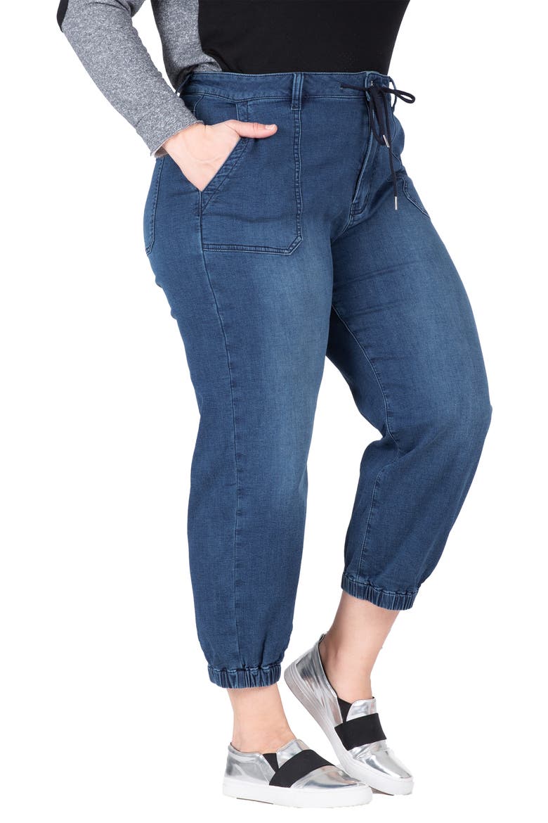 Crop Denim Joggers, Alternate, color, DARK WHISKER