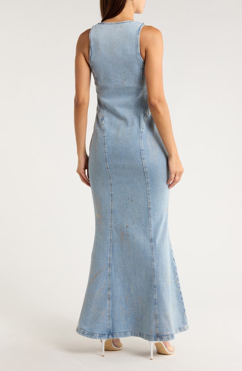 AFRM LOS ANGELES Kadence Seamed Zip Denim Dress, Alternate, color, Denim Gold Metallic