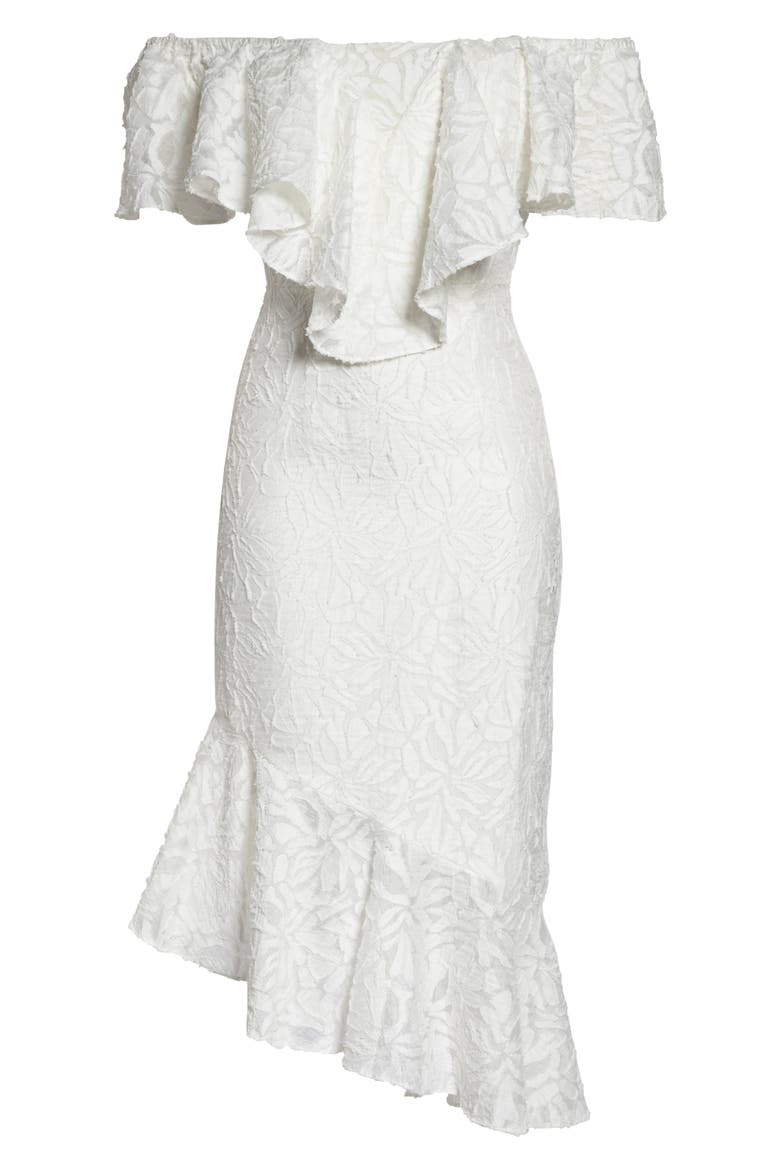 C/MEO More to Give Off the Shoulder Midi Dress, Alternate, color, IVORY
