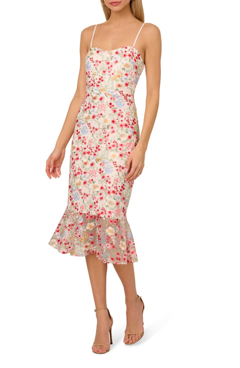 Adrianna Papell Embroidered Mesh Midi Dress, Main, color, 