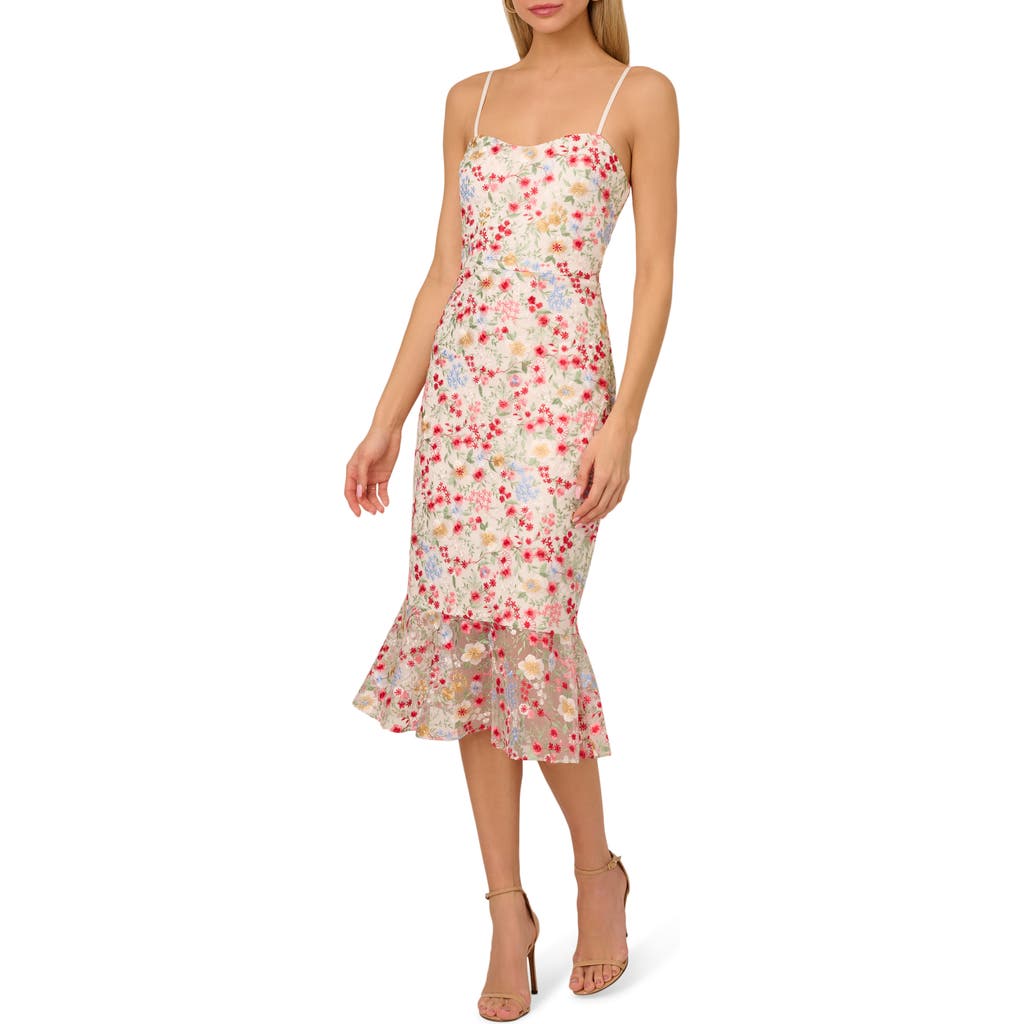 ADRIANNA PAPELL ADRIANNA PAPELL EMBROIDERED MESH MIDI DRESS