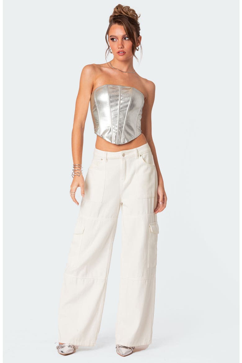 Mabel Metallic Faux Leather Corset Top, Alternate, color, SILVER