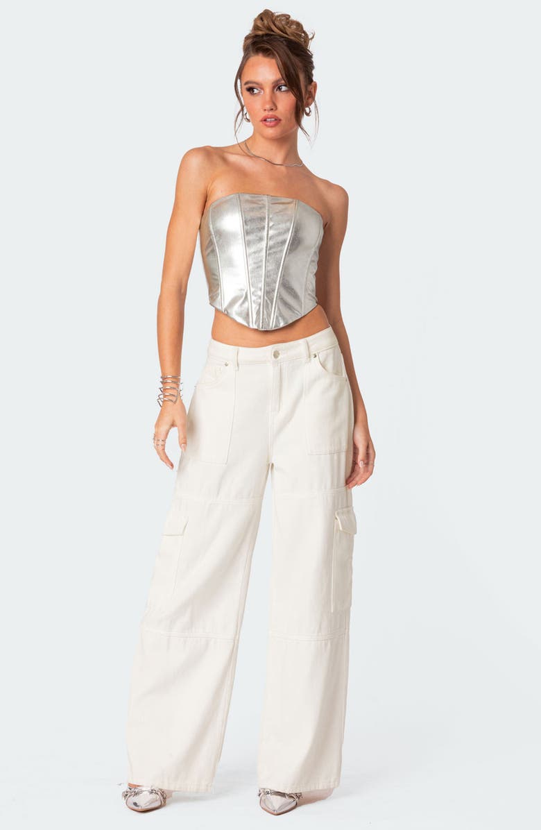 EDIKTED Mabel Metallic Faux Leather Corset Top, Alternate, color, 