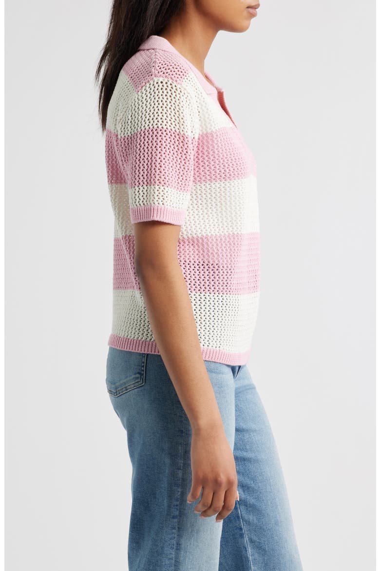 Skye Stripe Crochet Polo, Alternate, color, PINK/IVORY
