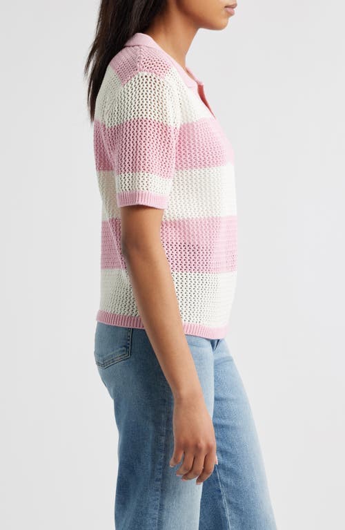 Beachlunchlounge Skye Stripe Crochet Polo In Pink