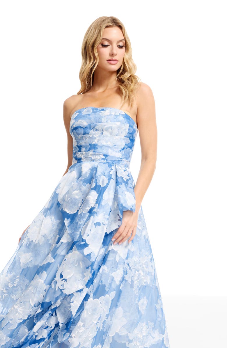 Dress the Population Kit Floral Strapless A-Line Gown, Alternate, color, 