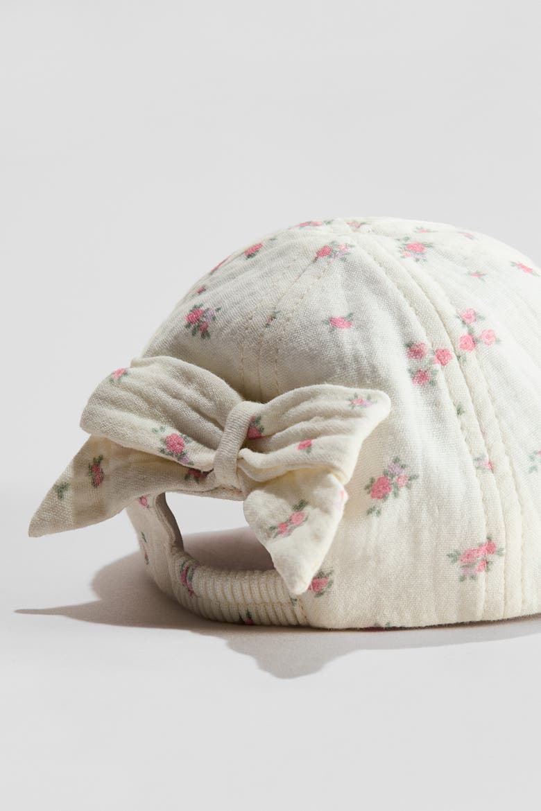 Appliquéd Cotton Cap, Alternate, color, White/floral