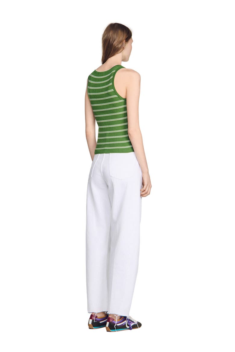 Striped vest top with tassels, Alternate, color, Green / ecru