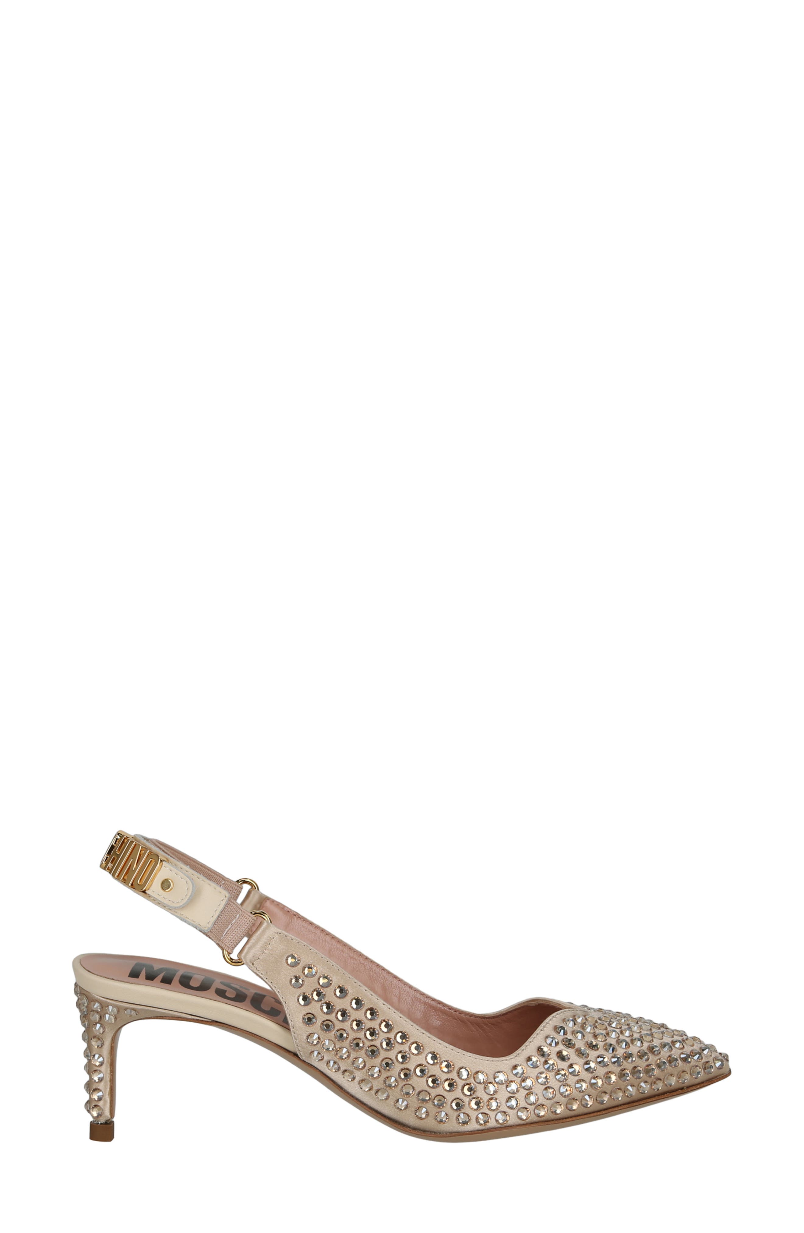 Moschino Crystal Embellished Slingback Pump, Alternate, color, Cream