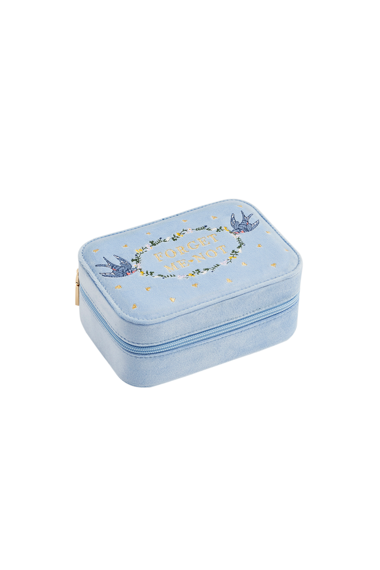 Forget Me Not Velvet Embroidered Large Jewellery Box, Main, color, Light/Pastel Blue