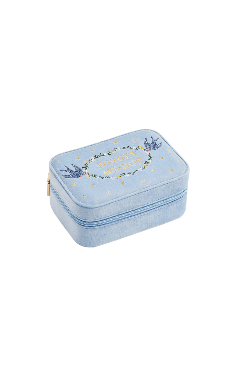 Fable England Forget Me Not Velvet Embroidered Large Jewellery Box, Main, color, Light/Pastel Blue