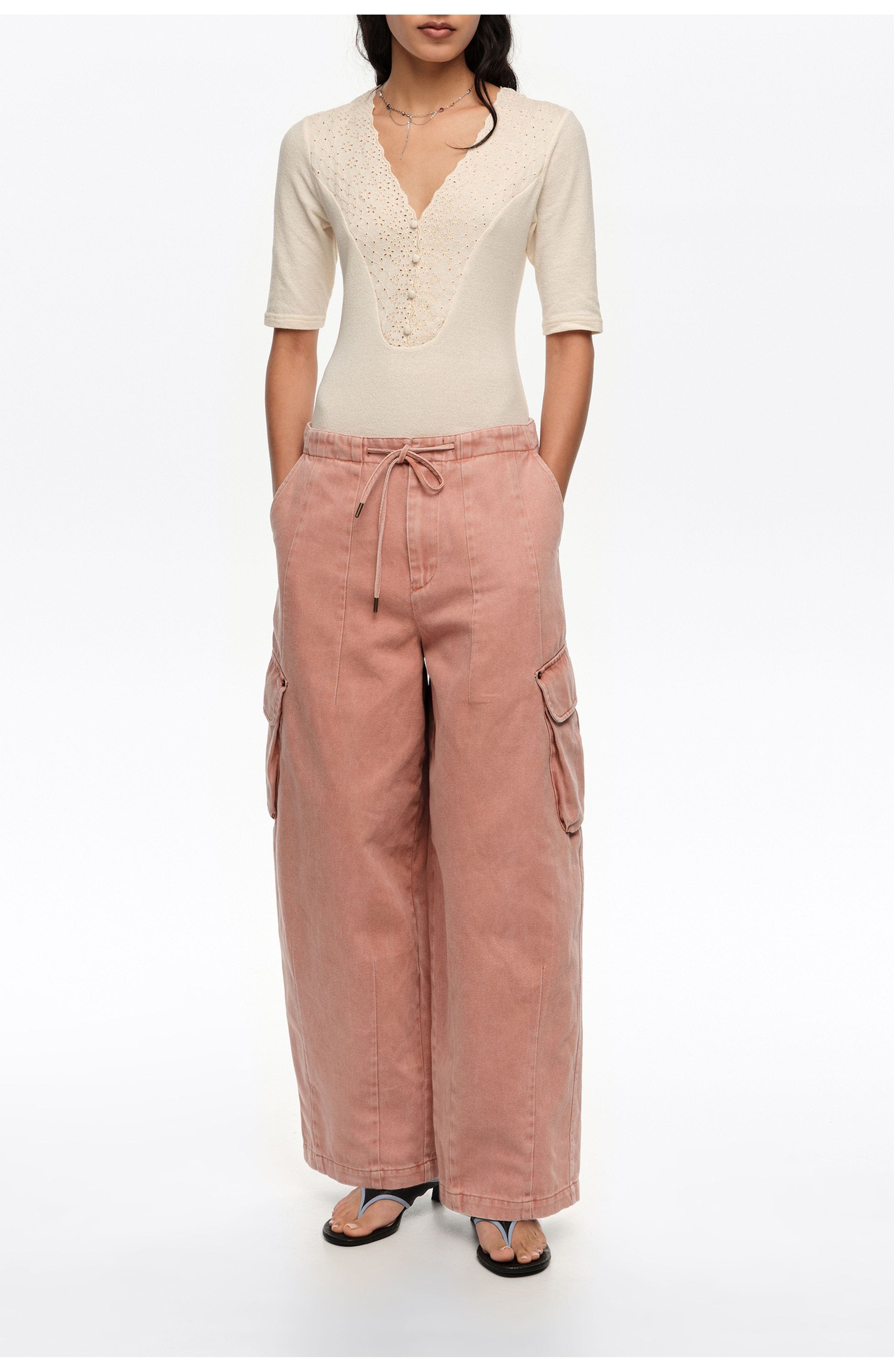Bimba Y Lola Denim Cargo Trousers In Neutral