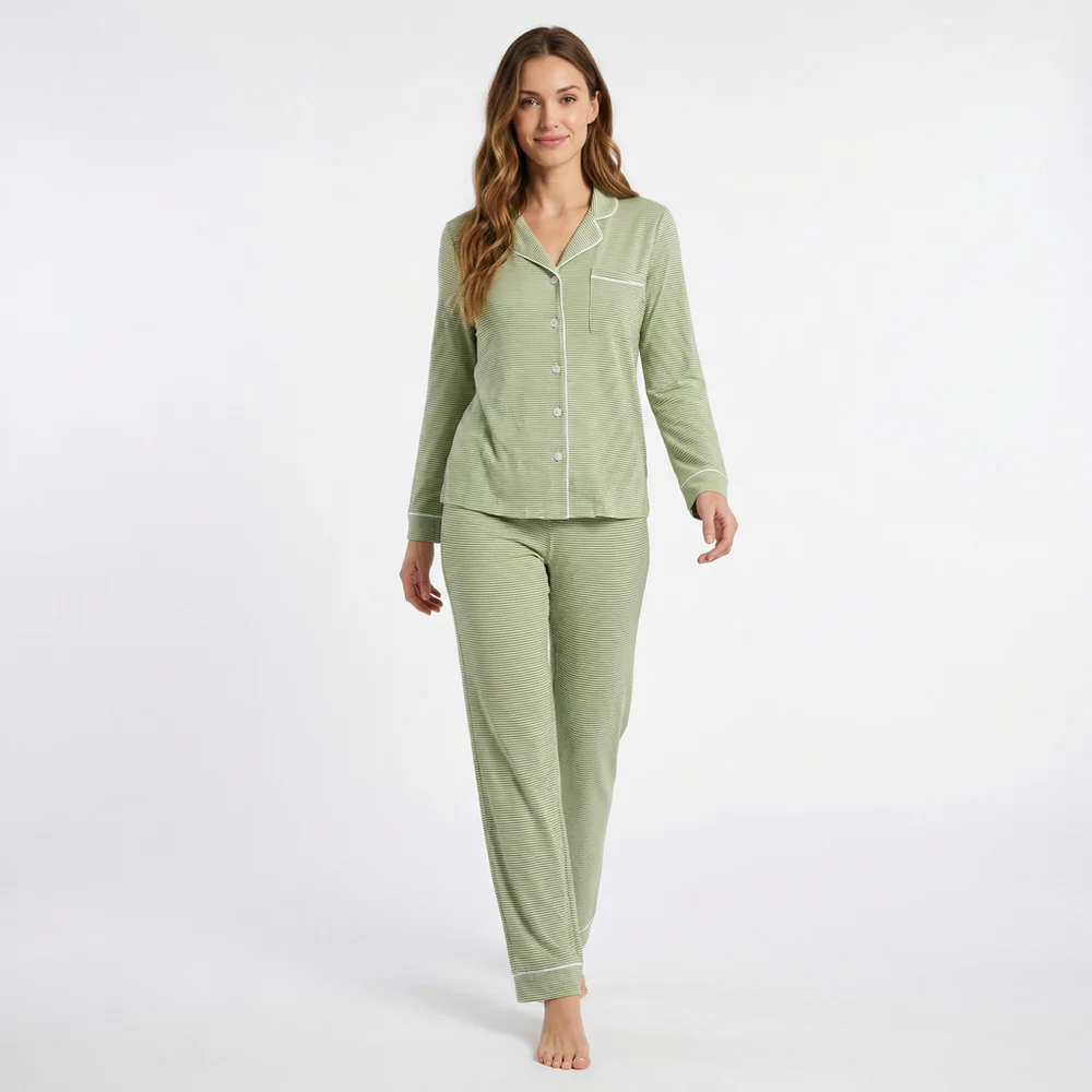 Motette Long Sleeve And Long Pants Pajama Set In Green