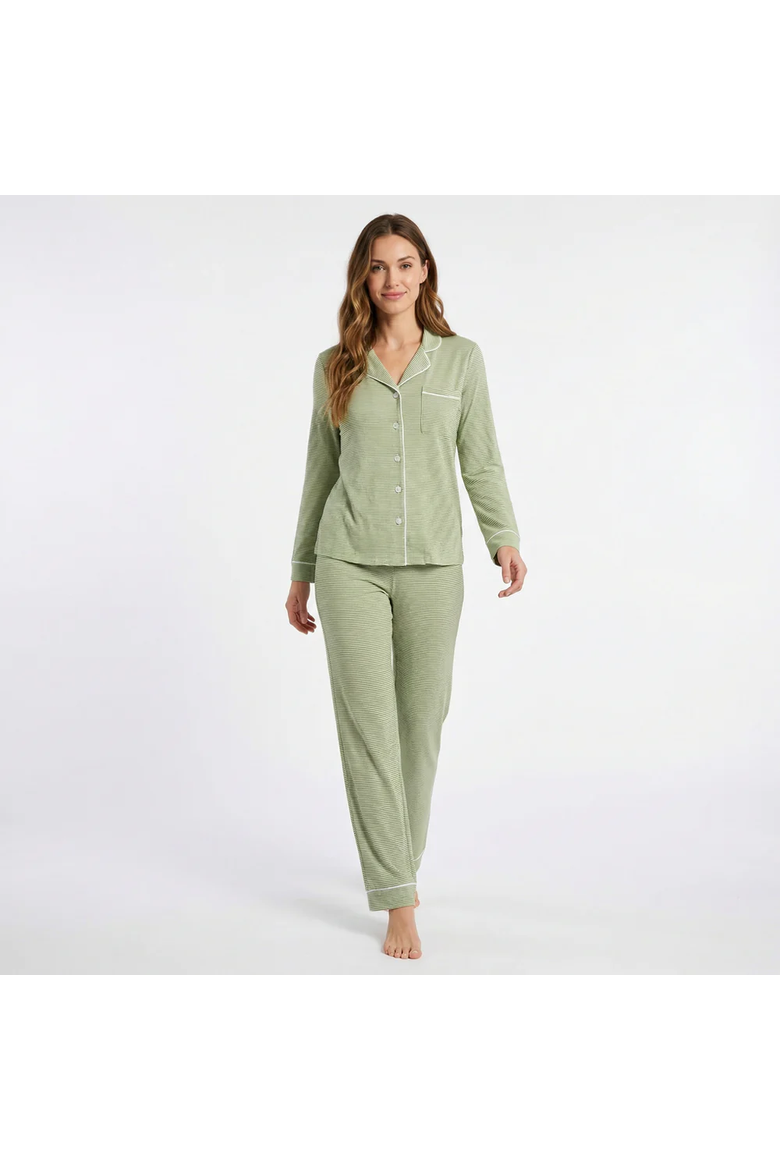 Women's Long Sleeve and Long Pants Pajama Set, Main, color, Evergreen Stripe