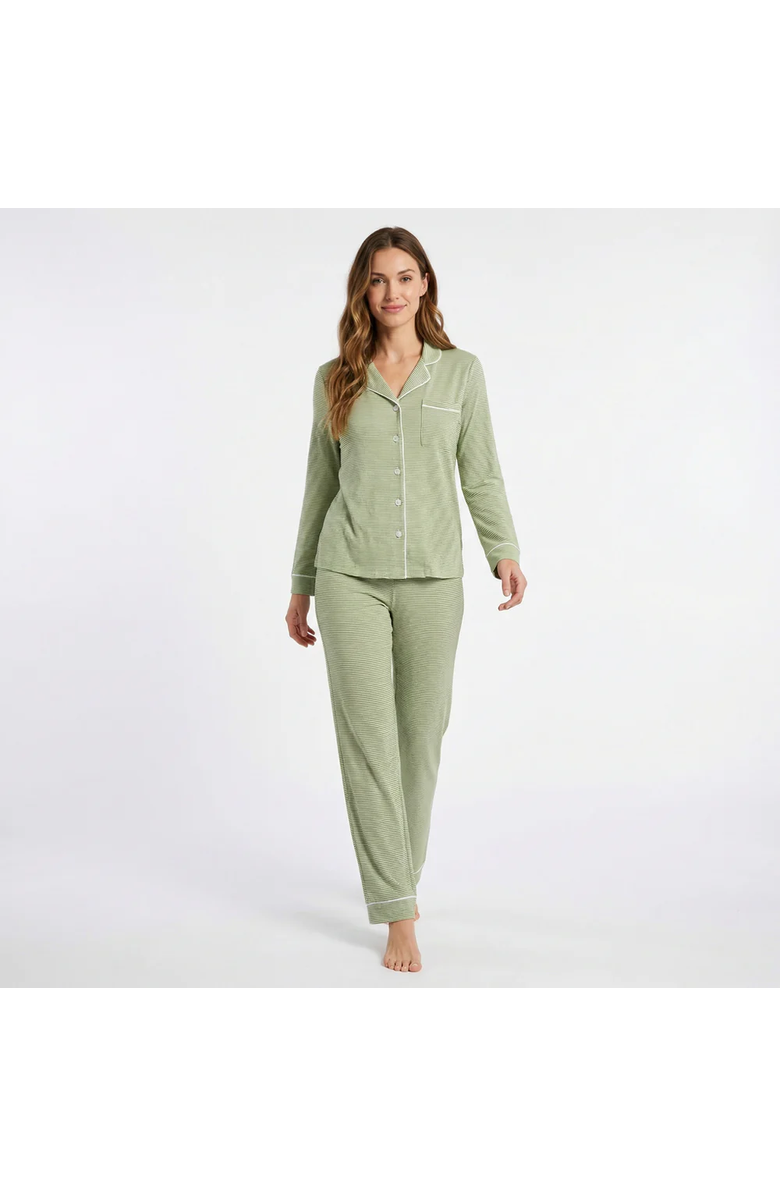 Motette Women's Long Sleeve and Long Pants Pajama Set, Main, color, Evergreen Stripe
