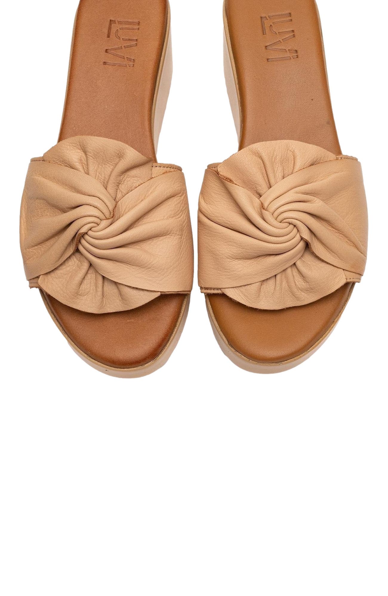 Syndra Bow Wedge Leather Sandal, Alternate, color, Dark Beige Leather