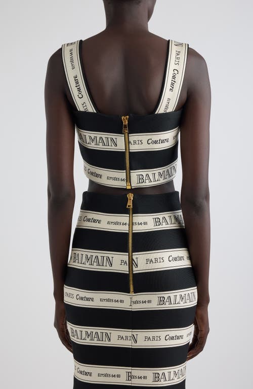 Shop Balmain Logo Stripe Jacquard Crop Top In Edy Black/beige