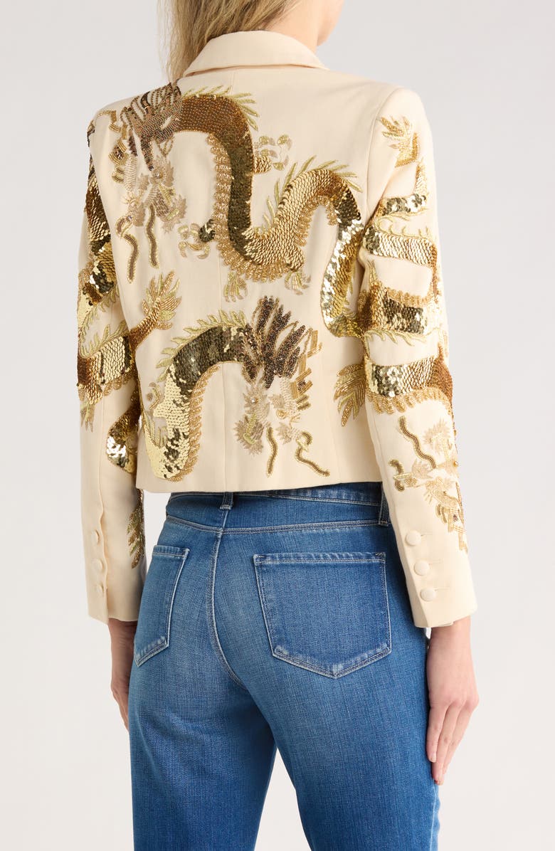 L'AGENCE Noely Beaded Dragon Cropped Blazer, Alternate, color, Ecru/ Dragon Embellishment
