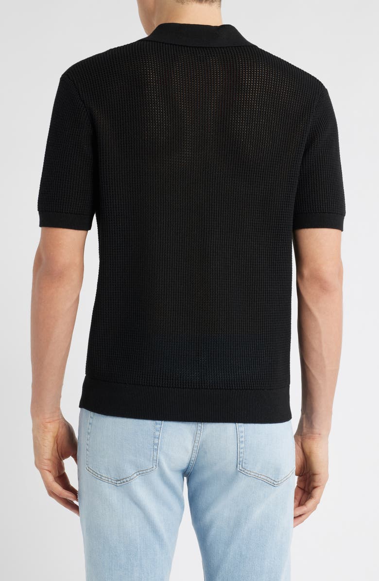 FRAME Open Knit Polo Sweater, Alternate, color, Black