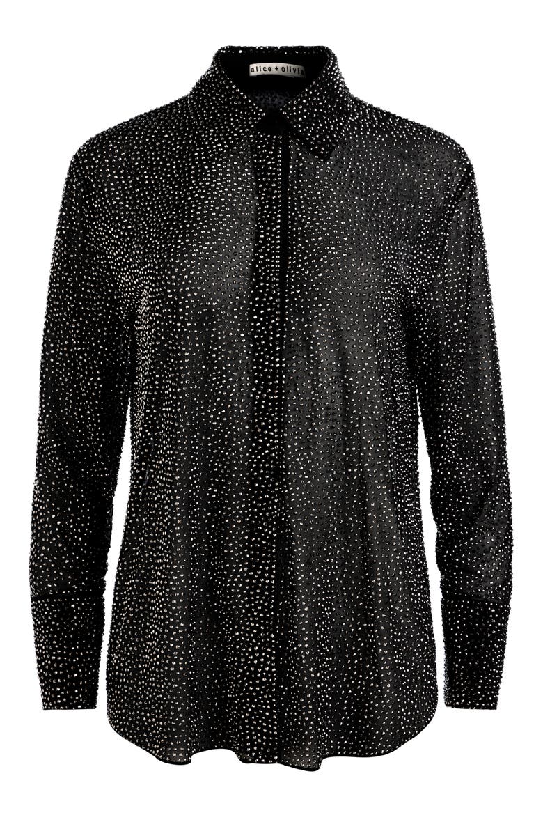 Crystal Detail Button-Up Shirt, Alternate, color, BLACK