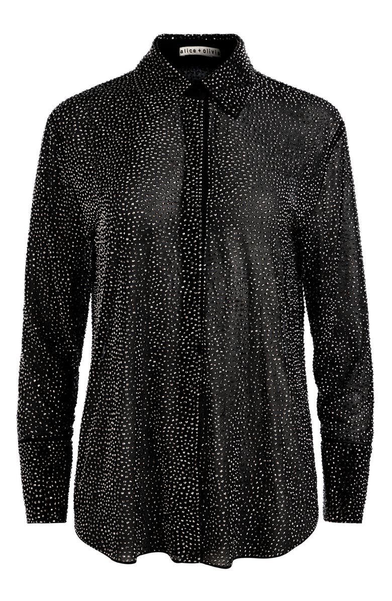Alice + Olivia Crystal Detail Button-Up Shirt, Alternate, color, Black