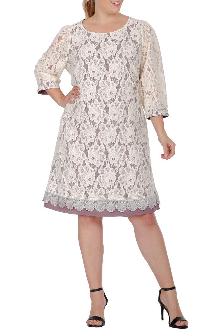 Floral Lace Midi Dress, Main, color, LIGHT BEIGE